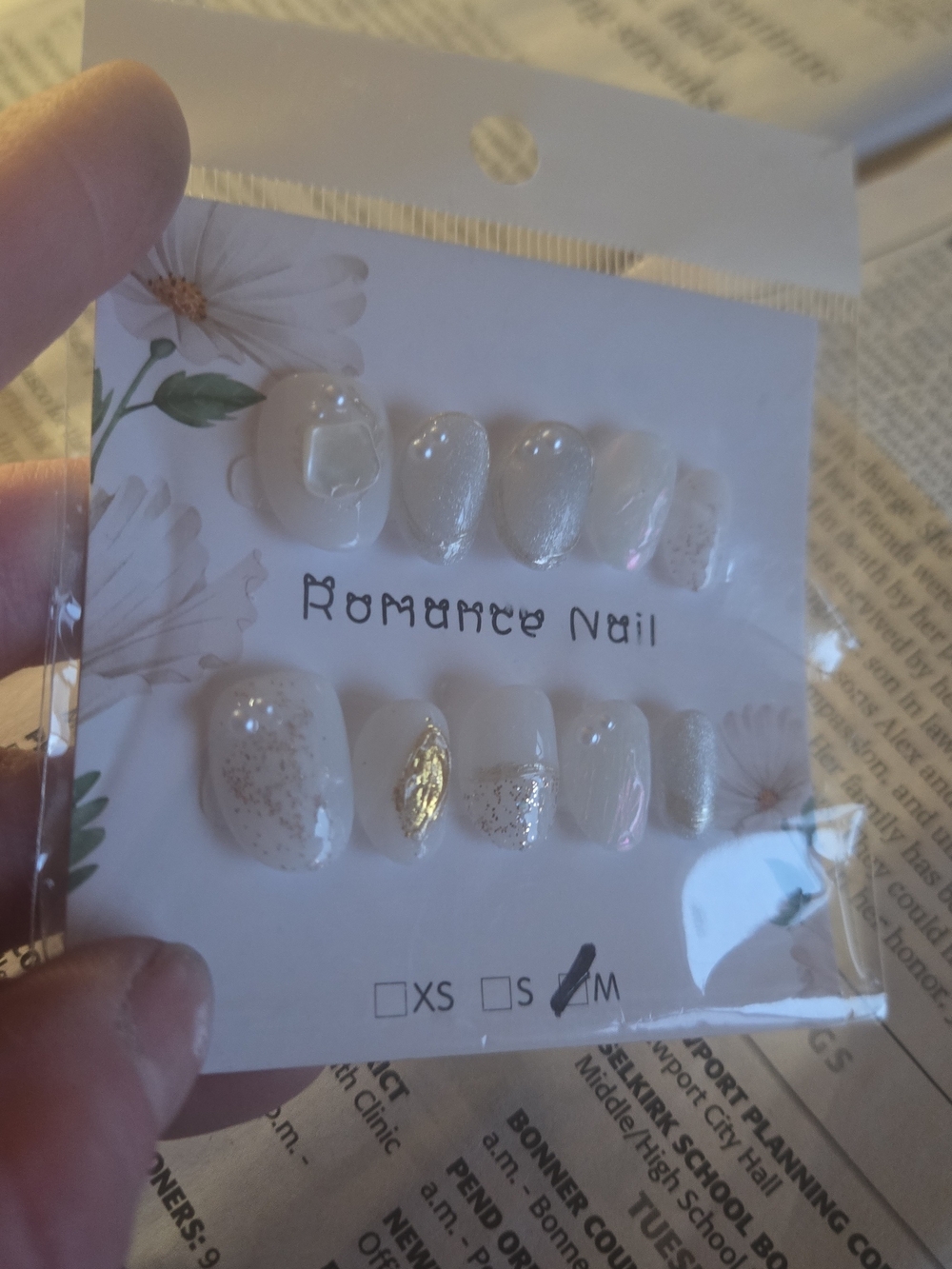 White Pearl and Gold Accent Press-On Nails